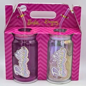 Barbie×Dragon Glassware Set Of 2 Drinking Glasses With Straws(16oz.)